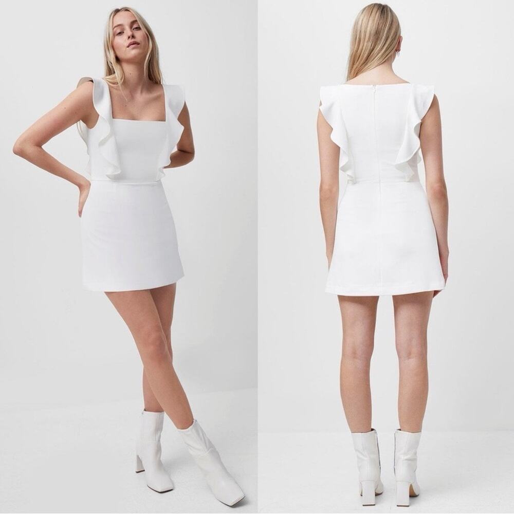 French Connection Whisper Square Neck Ruffle Dress size 12